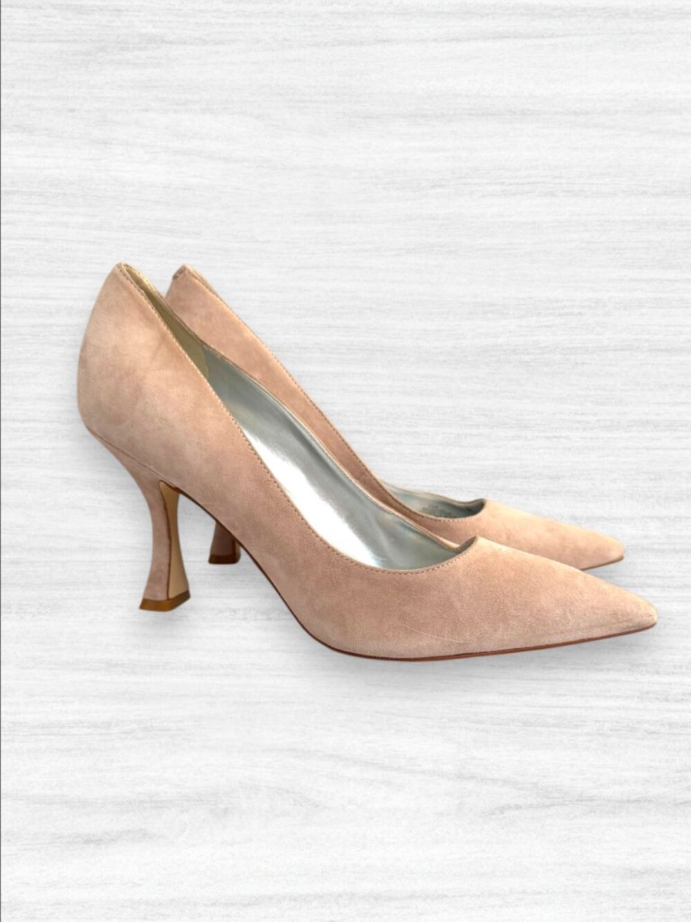 Marc Fisher Nude Blush Suede Pointed Toe Flared Heel Pumps Women’s 8.5